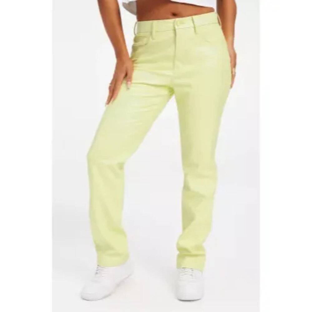 Good American Pants Womens 6 Key Lime Faux Leather Good Icon Jeans‎ NWT $195